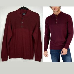 Armani Exchange Men's Button Mock Neck Sweater In Red Plum Size M